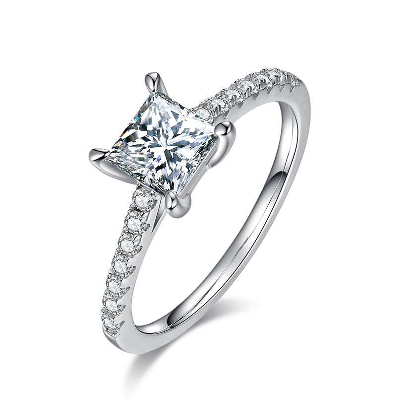 Classic Pave Princess-Cut Solitaire Ring