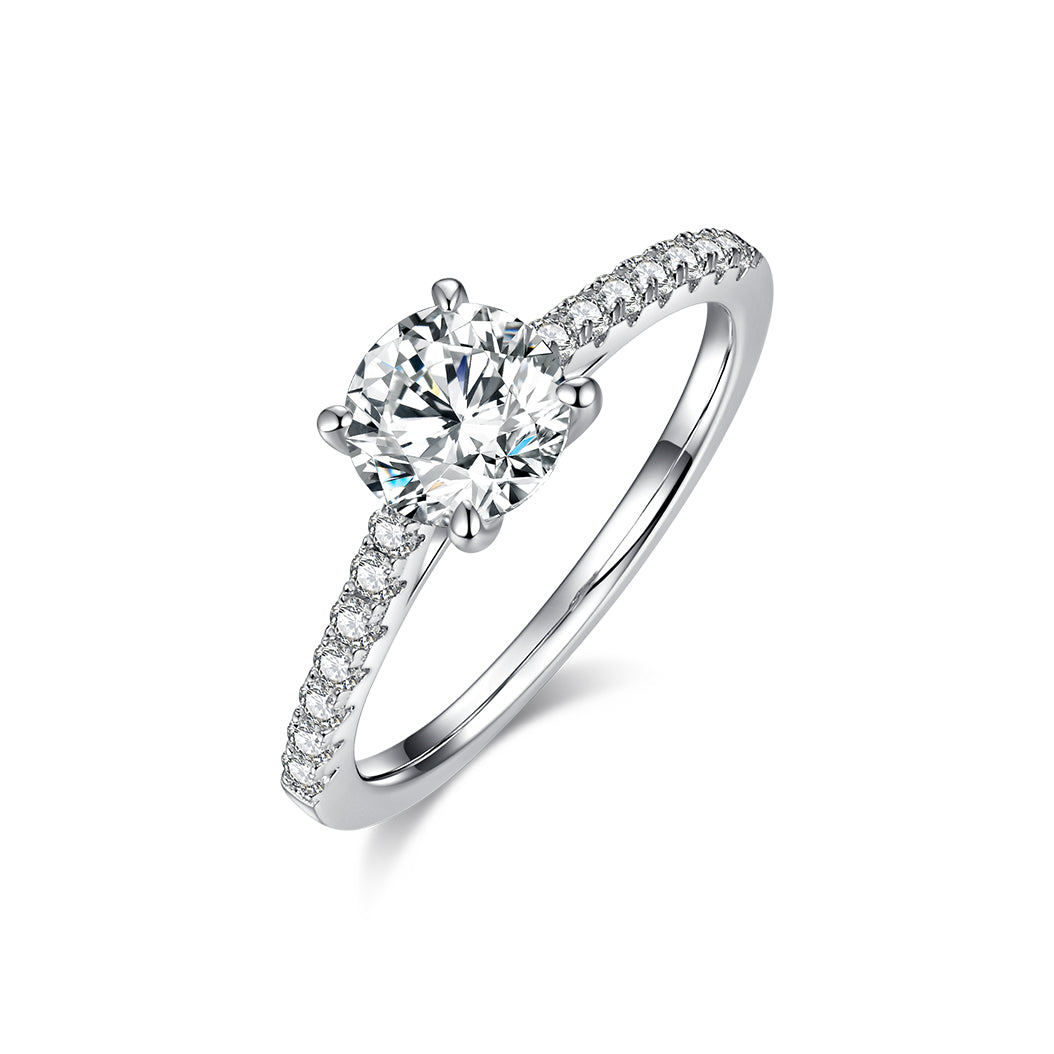 Classic Pave Round Brilliant Solitaire Ring