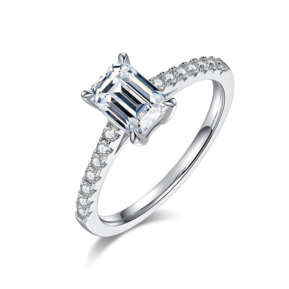 Classic Pave Emerald-Cut Solitaire Ring