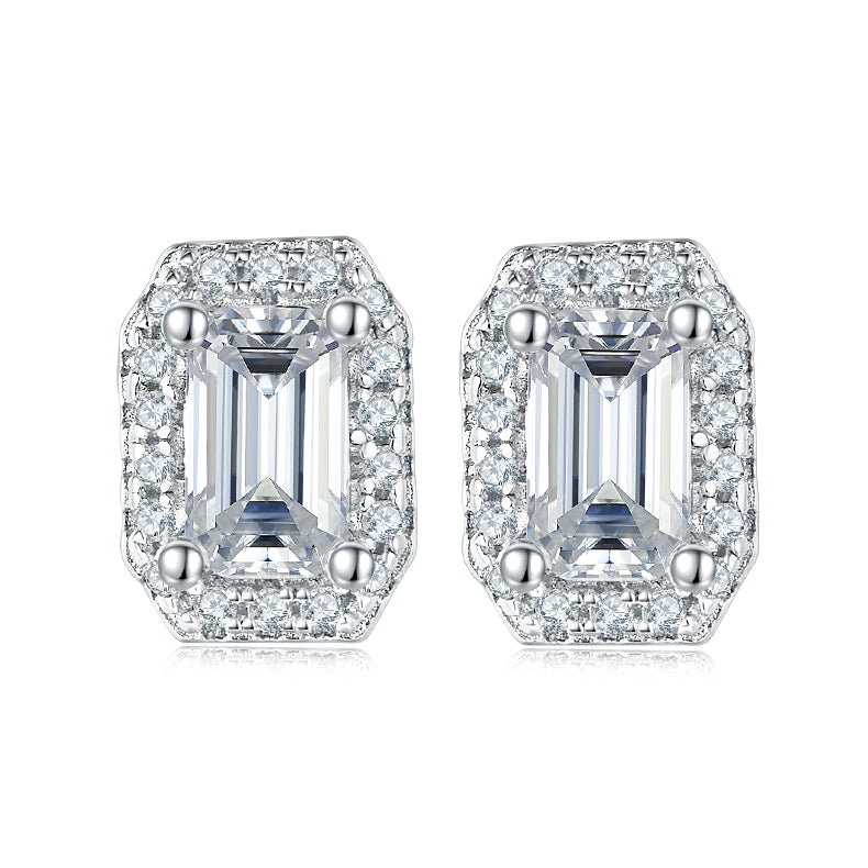 Halo Emerald-Cut Studs