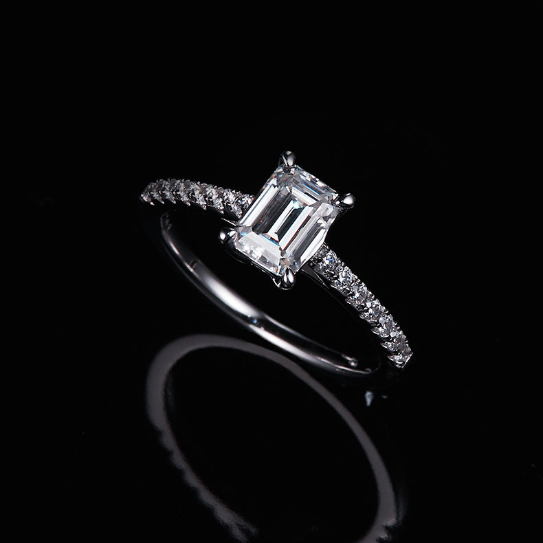 Classic Pave Emerald-Cut Solitaire Ring