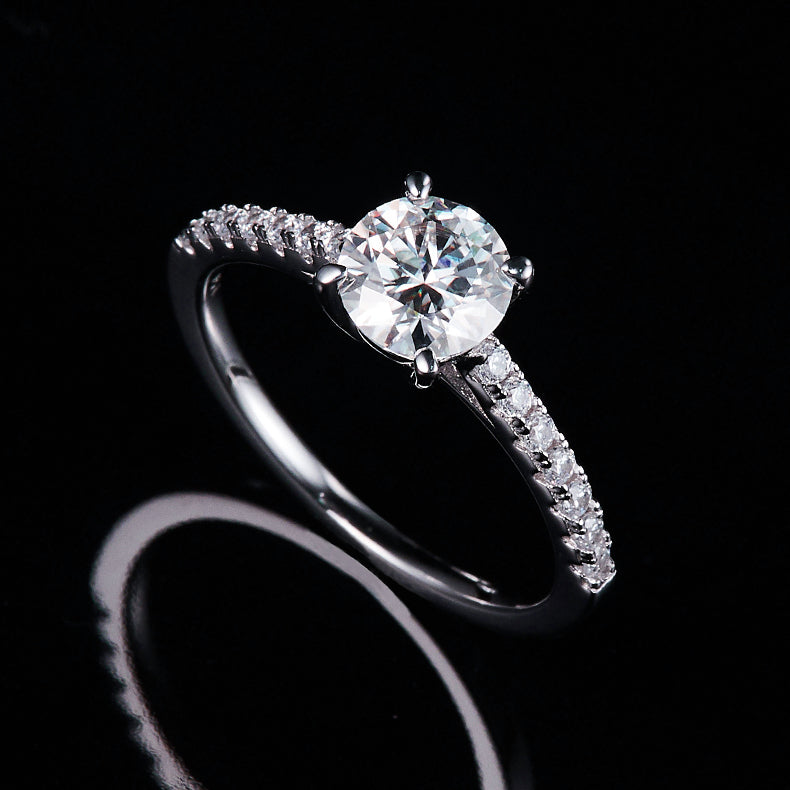 Classic Pave Round Brilliant Solitaire Ring