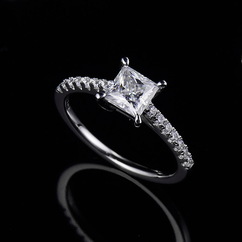 Classic Pave Princess-Cut Solitaire Ring