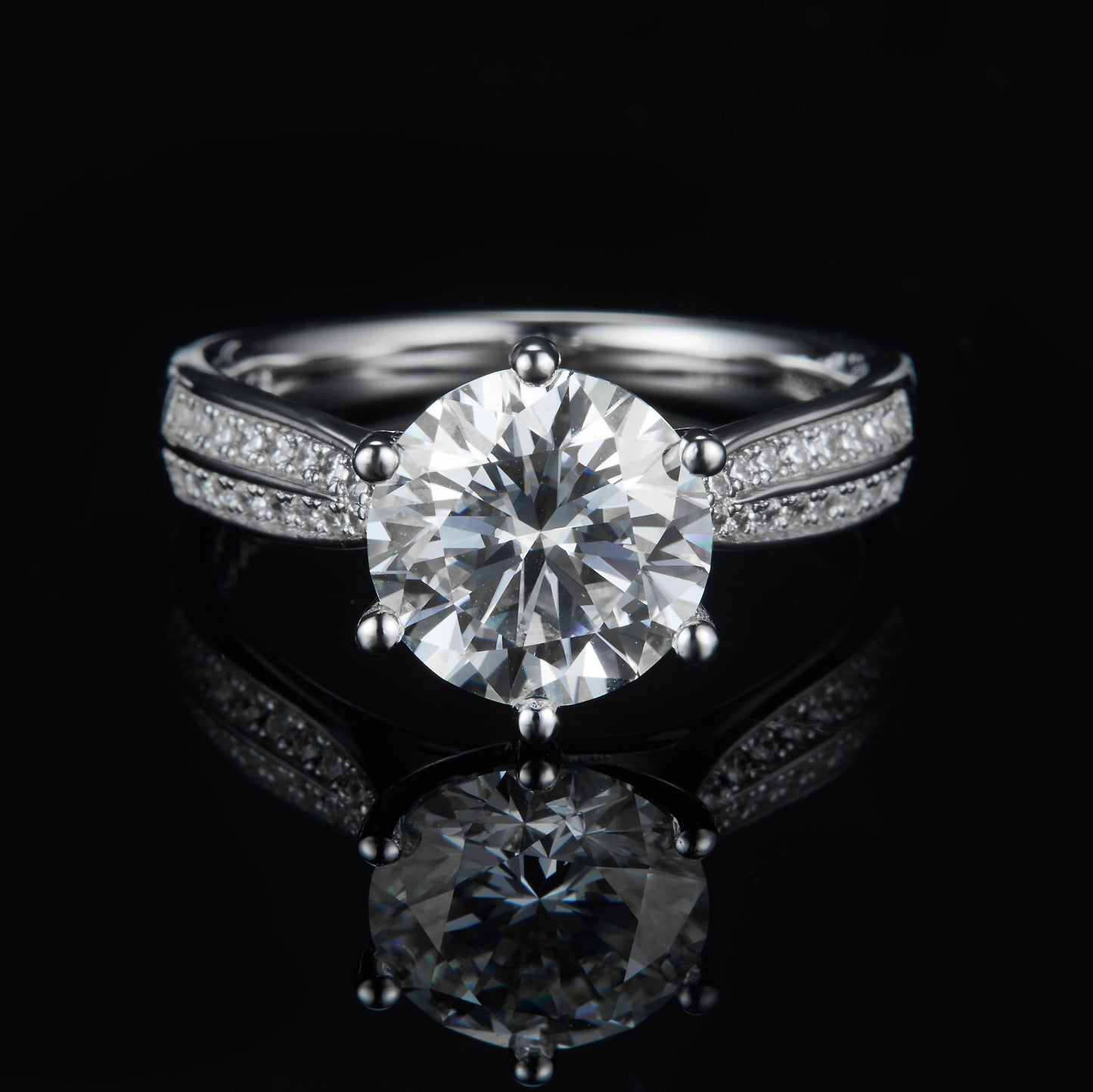 Classic Double Pave Round Brilliant Solitaire Ring