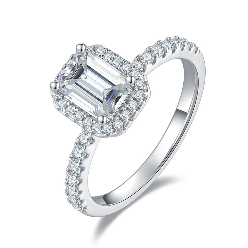 Halo Emerald-Cut Solitaire Ring