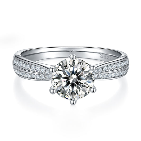 Classic Double Pave Round Brilliant Solitaire Ring