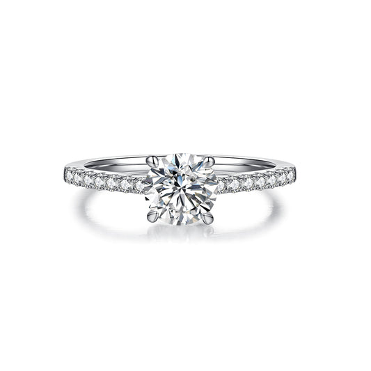 Classic Pave Round Brilliant Solitaire Ring