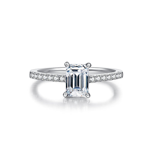 Classic Pave Emerald-Cut Solitaire Ring