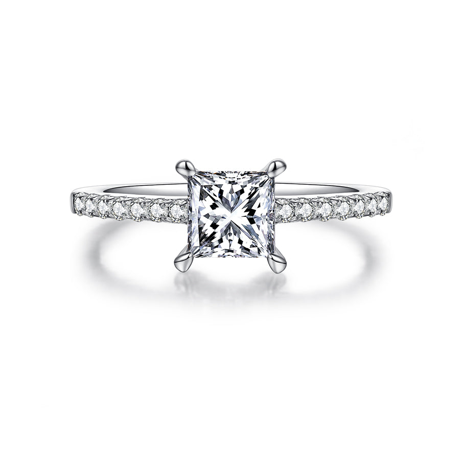 Classic Pave Princess-Cut Solitaire Ring