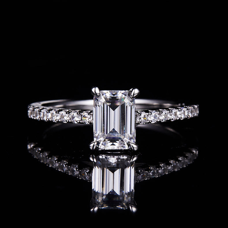 Classic Pave Emerald-Cut Solitaire Ring