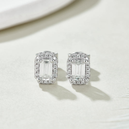 Halo Emerald-Cut Studs