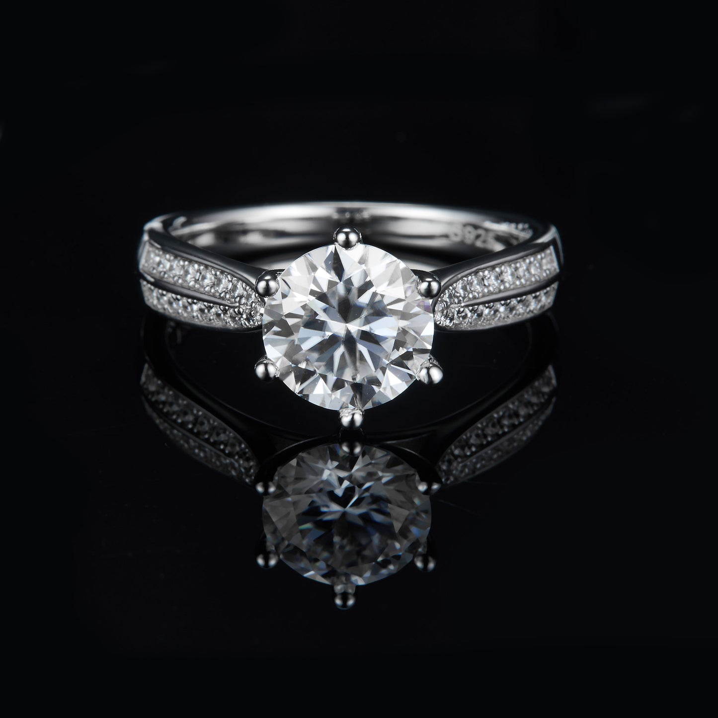 Classic Double Pave Round Brilliant Solitaire Ring