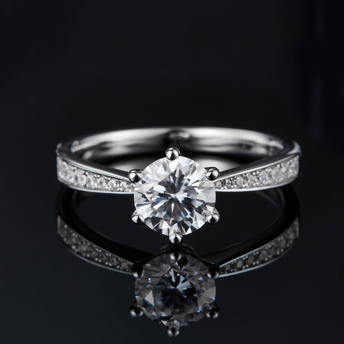 Classic Pave Round Brilliant Solitaire Ring