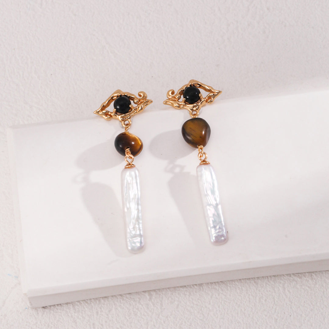 Gemstone & Pearl Drop Earrings