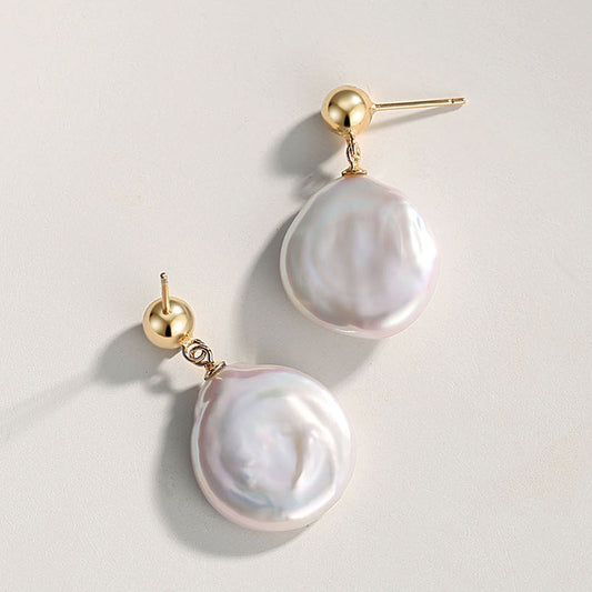 Flat Baroque Pearl Drop Earrings