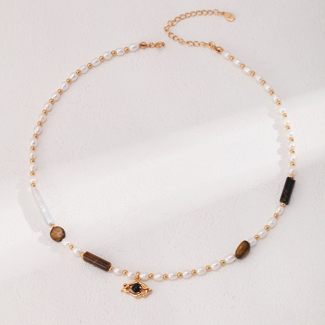 Gemstone Beaded Pearl Necklace